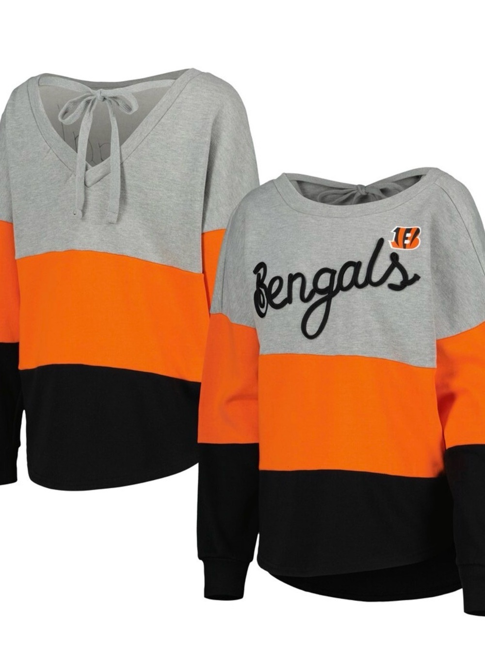 Bengals Colorblock Scoop Neck Sweatshirt - Gray/Orange/Black